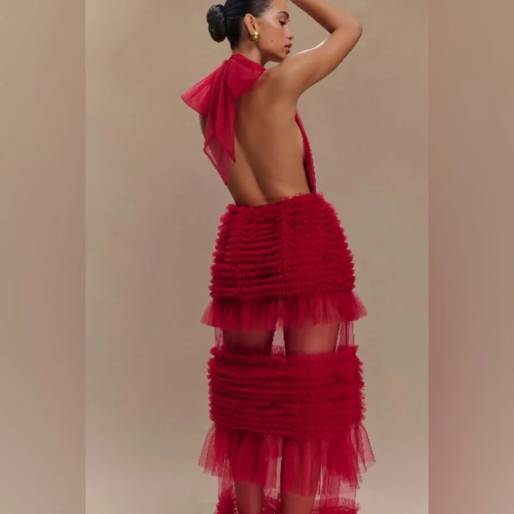 MESHKI - Tiered Tulle Halter Maxi Dress - Picture 4 of 4